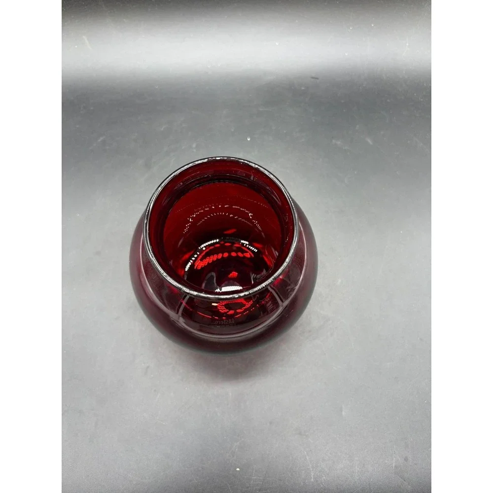 Vintage Ruby Red Glass Rose Bowl Vase Round Small 4 Inch Mid Century Decor